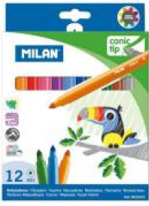 Flamastry ze stożkową końcówką 12 kolorów MILAN
