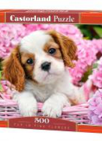 Puzzle 500 Pup in Pink Flowers CASTOR