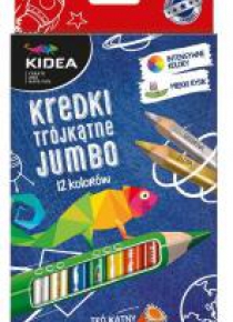 Kredki trójkątne grube 12 kolorów KIDEA