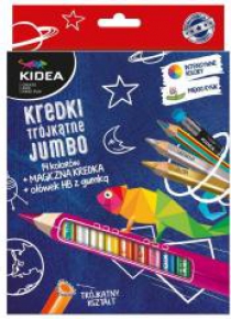 Kredki trójkątne grube 14 kol.+ołówek+ magic KIDEA