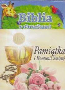 Pamiątka I Komunii Św - Biblia z obrazkami nieb.