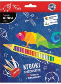 Kredki sześciokątne 48 kolorów+ temperówka KIDEA