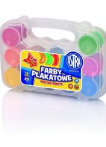 Farby plakatowe 12 kolorów 20ml walizka ASTRA