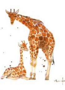Karnet kwadrat mały z kopertą Giraffe Mum and Baby