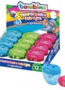 Temperówka potrójna z pojemnikiem (12szt) BAMBINO