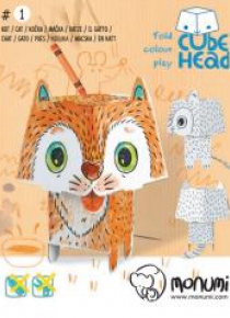Kot. Cube head. Złóż i pokoloruj