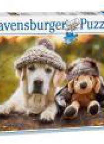 Puzzle 500 Pies i pluszak w czapkach