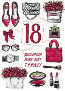 Karnet Party naklejany B6+koperta Urodziny 18 wz09