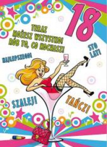 Karnet Party naklejany B6+koperta Urodziny 18 wz14