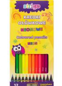Kredki ołówkowe czarne drewno 12 kol+temper STRIGO