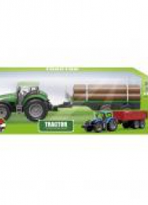 Traktor z przyczepą z drewnem