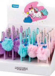 Długopis Unicorn pompon (24szt) nieb 82010
