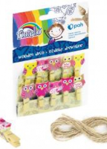 Ozdoby drewniane Spinacz Sowa 10szt FIORELLO