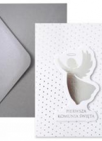 Kartka komunijna srebrny anioł