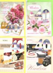 Karnet B6 z naklejką 40-ste urodziny (10szt) MIX