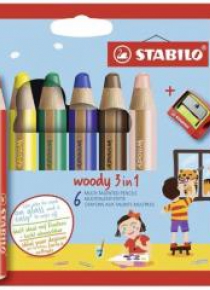 Kredki Woody 3w1 6 kol + temperówka STABILO