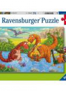 Puzzle 2x24 Bawiące się dinozaury