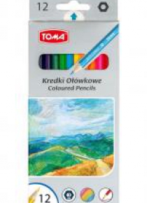 Kredki szkolne drewniane 12 kolorów TOMA
